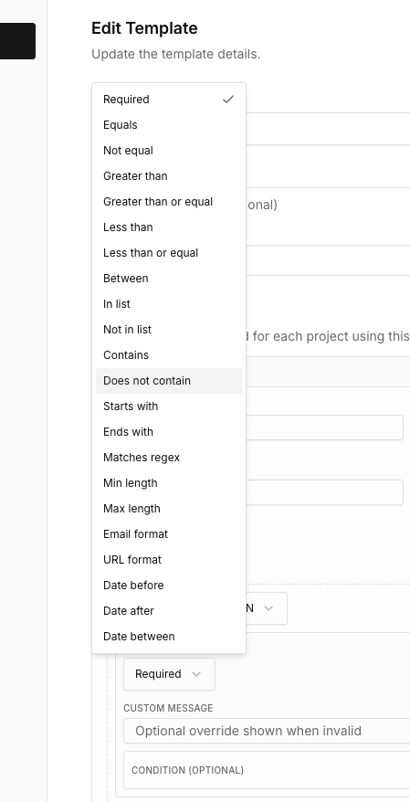 Parameter validation rules in PerformaData